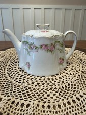 Antique (1880-1918) ZS & Co Porcelain Teapot, pink and white floral picture
