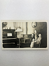 VINTAGE RPPC 1930'sINTERIOR ROOM WITH LARGE CONSOLE RADIO~PIANO~TWO LITTLE BOYS picture