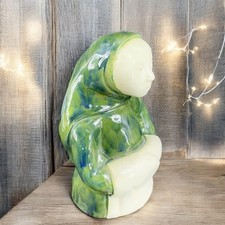 Vintage Hand Made Folk Art Figurine Woman Wearing Green Cloak Wrap Sculpture VTG picture