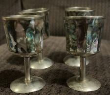 Vintage MEXICAN ABALONE & ALPACA SILVER TEQUILA SET - 4 SHOT GLASSES picture