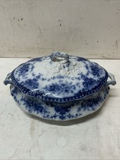 Antique English Flow Blue Covered Tureen by S. Hancock & Sons Coronet Pattern picture