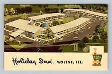 Moline IL, Holiday Inn, Aerial View, Artist Drawing, Illinois Vintage Postcard picture