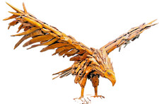 PATRIOTIC EAGLE STATUE Wood Carved Bird HUGE Figure Teakwood Lawn Yard Art 8FT. picture