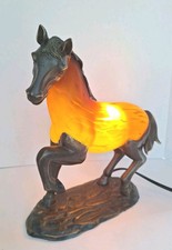 Vintage 1999 Tin Chi Andrea By Sadek Horse Lamp Bronze Amber Art Glass picture