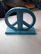 Peace Sign Light Blue Wooden Bookends picture