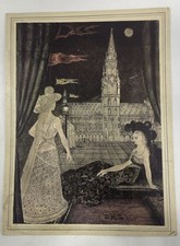 Vintage La Couronne Restaurant Menu in Brussels Belgium 1950s Paul Delvaux Art picture