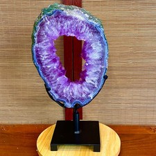 8.64LB Natural Amethyst Cave Crystal Slice Crescent shaped Hand Cut Repai picture