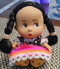 Vintage Momis Munecas Mexican Souvenir Doll Huaraches Braids Traditional Dress picture