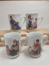 1982 Norman Rockwell Museum Coffee Mugs Cups White/Gold Trim Set of 4.  picture