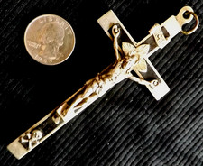 4.5” Antique Pectoral Crucifix, with Skull and Cross Bones Wood Inlay 45.69g picture