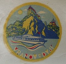 Antique Czech Market Town Vranov nad Dyni Frain Castle River Boat Decal Sticker picture