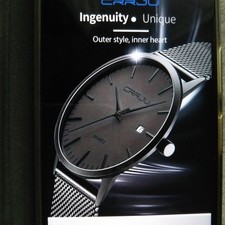 Luxury Men's Slim Quartz Watch Black New Unused picture