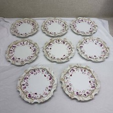 8 T&V Limoges France Souvenir Purple Sweet Pea Scalloped Gold Gilt Plates 7.5in picture