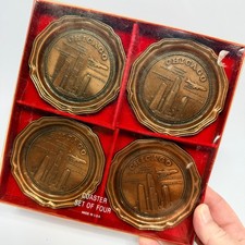 Set 4 Vintage Metal Chicago Souvenir Drink Coasters Bronze Barware O'Hare Sears picture