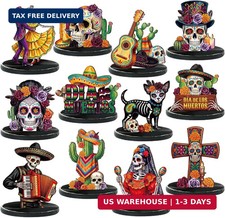 12 Pcs Day of the Dead Table Decor Skull Wooden Tiered Tray Decor Dia picture
