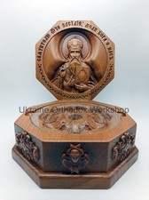 Saint Basil the Great Icon Reliquary – Hand-Carved Orthodox Wooden Box w Glass picture