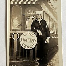 Antique RPPC Real Photograph Postcard Young Man Navy Sailor Long Beach CA picture