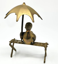 Vintage Brass  Duck on Bench Umbrella Sculpture 6 3/4