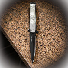 Classic Italian-Stiletto White Marble Switch/Spring Assist Blade EDC picture