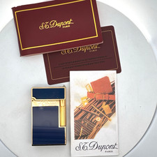Vintage S.T. Dupont Paris Ligne 2 Blue Lacquer Gold Tone Brass Luxury Lighter picture