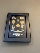 VTG Licensed GM Framed Collection Of 10 Cadillac Enamel Emblem Lapel Pins 100yrs picture