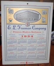 VINTAGE 1934 E.L. FREEMAN CO.  PRINTERS RI. NRA CALENDAR FIRE ALARM SIGNALS SIGN picture