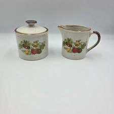 Vintage Inarco Sugar Bowl & Creamer Set Vegetable Pattern Cottage Core picture