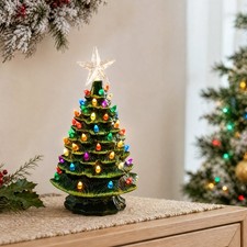15in Ceramic Christmas Tree Pre-lit Hand-Painted Tabletop Holiday Tree w/Lights picture