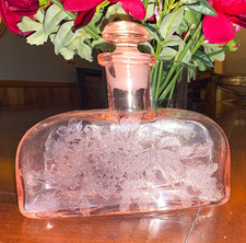 Vintage Tiffin 1930’s Pink Etched Depression Glass Perfume Bottle Decanter MINT picture