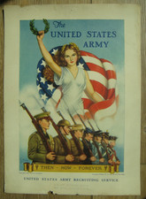 1939 Original US Army Recruiting Poster Then Now Forever Woodburn Springfield St picture