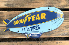 VINTAGE GOODYEAR TIRES BLIMP TYRES SALES & SERVICE PORCELAIN GASOLINE GAS SIGN picture