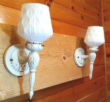 Vtg 1950-70's MCM Hollywood Regency Indoor Wall Sconce Set2 Torch Light Fixtures picture