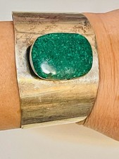 VTG Native American Sterling Silver Turquoise Chip Cuff Bracelet 38g Sz 6.75” picture