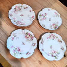 Set of 4 Haviland France Limoges Floral Scallop Edge Gold Detail Small Plates picture