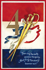 Vtg Clapsaddle 4th of July Swords Red-White-Blue A/S PC Gilded Emb Near Mint picture