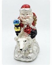 Vintage Metallic Lusterware Ceramic Santa Riding Polar Bear Figurine Mid Century picture