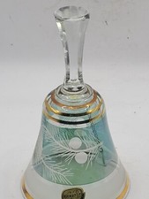 Bell Bohemia glass etched. Gold trimmed. Green with clear. Mid Century. Vtg picture
