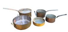 Vintage French Copper Cookware Lot 37 lb Mauviel Kitchen Kapers 5 Pots 3 Lids picture