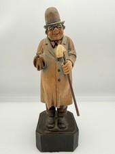 Vintage European? Carved Wooden Gentleman Figurine.Top Hat  glasses  & Umbrella. picture