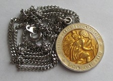 1in VINTAGE STERLING SILVER ENAMEL CREED SAINT CHRISTOPHER MEDAL CHAIN NECKLACE picture
