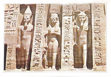 Some Statues of Abou Simbel. Vintage Postcard from Egypt. Arabic/English text. picture