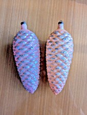2 Vintage Italy Glass Pinecone Christmas Tree Ornaments Large Glitter Frosted picture
