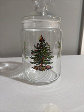 Vintage Spode Christmas Tree Glass Jar with Lid 8” picture