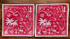 2 Vintage Mid-Century Florida Map Linen/Cotton Napkins picture