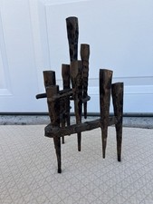Vintage David Palombo Mid-Century Brutalist Metal Menorah Candle Holder, 11.5