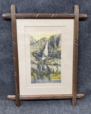 Yosemite Falls Antique Hand Tinted Photo in Wood Cross Frame ~ c1910 picture