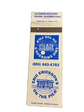Eric Ericsson's On The Pier Ventura California CA Vintage Matchcover picture