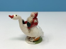 Vintage Spun Cotton, Chenille, Putz Santa Riding Goose w/ Feathers & Glass Eyes picture