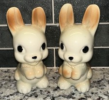 Vtg Pair 1945 Rempel Enterprises Ceramic Pottery Bunny Rabbits Both Marked MCM picture