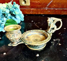 Antique Ornate Oil Lamp and Candlestick Holder with Dragon/Chimera  Handle picture